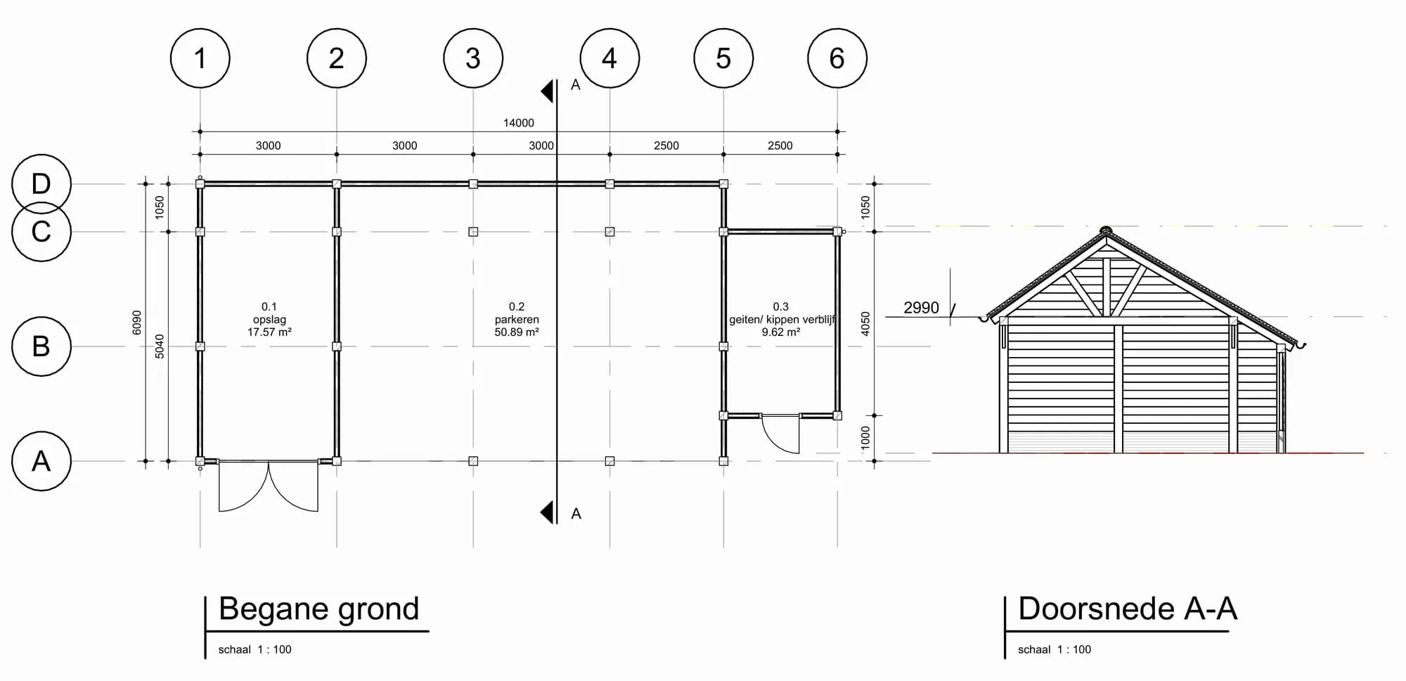 Plattegrond en doorsnede van de kapschuur