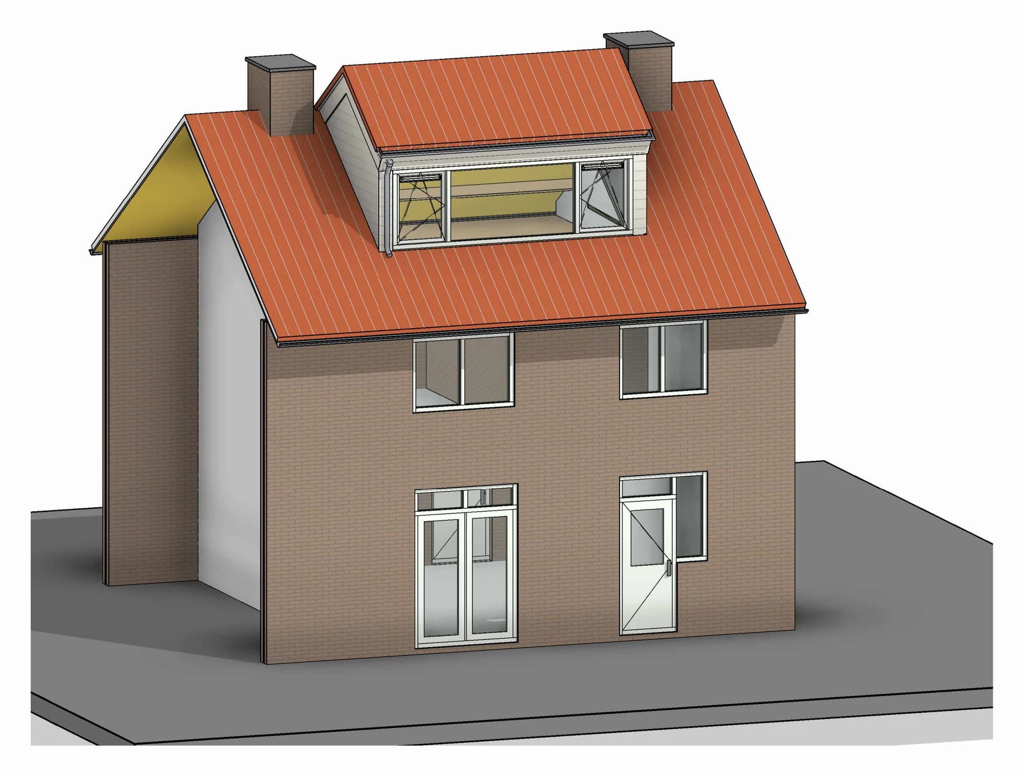 3D-model van de woning in Doetinchem met de nieuwe nokverhoging