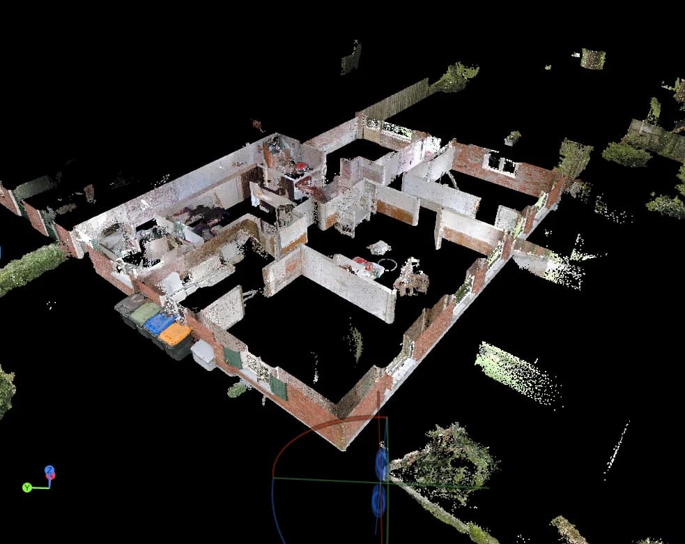 Horizontale doorsnede door de pointcloud met de bestaande binnenwanden van de woonboerderij